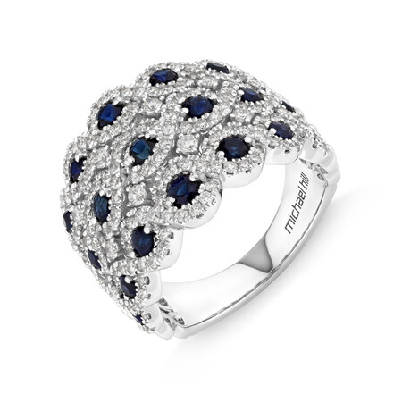 Ring with Sapphire & 1 1/4 Carat TW of Diamonds in 14ct White Gold Ring with Sapphire & 1 1/4 Carat TW of Diamonds in 14ct White Gold