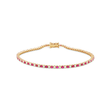 Tennis Bracelet with Ruby & 1 Carat TW of Diamonds in 10kt Yellow Gold Tennis Bracelet with Ruby & 1 Carat TW of Diamonds in 10kt Yellow Gold