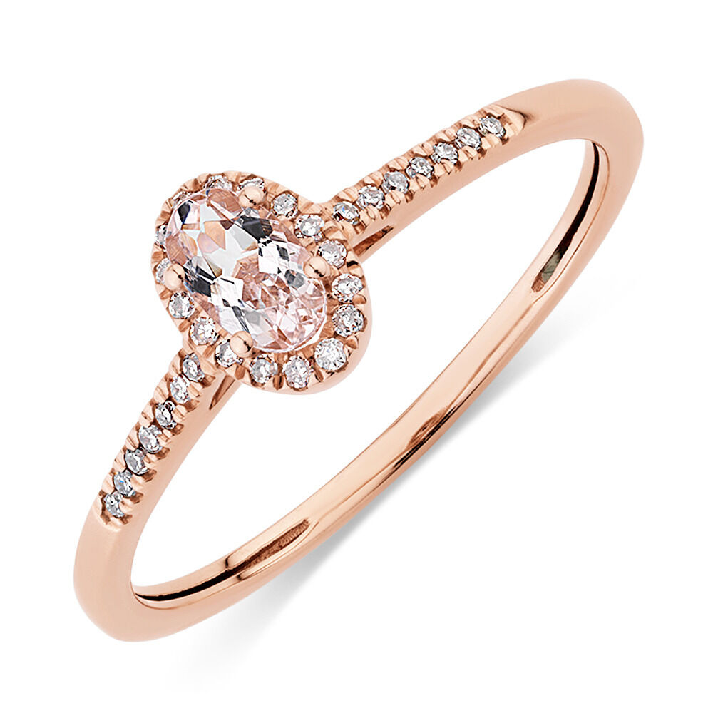 Halo Ring with Diamonds & Morganite in 10ct Rose Gold