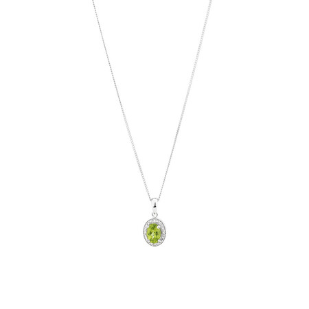 Halo Pendant with Peridot and 0.04 TW of Diamonds in Sterling Silver Halo Pendant with Peridot and 0.04 TW of Diamonds in Sterling Silver
