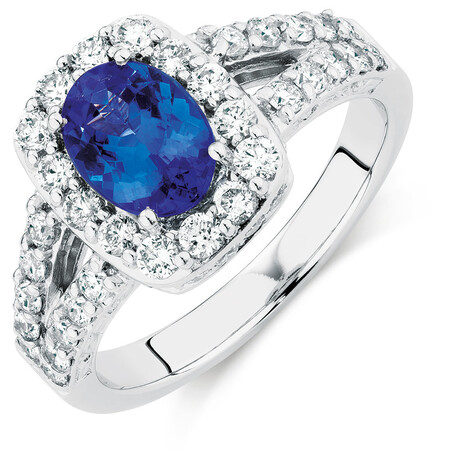 Ring with Tanzanite & 1 Carat TW of Diamonds in 14ct White Gold Ring with Tanzanite & 1 Carat TW of Diamonds in 14ct White Gold