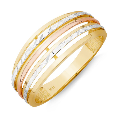 Patterned Tri-Tone Ring in 10kt Yellow, White & Rose Gold Patterned Tri-Tone Ring in 10kt Yellow, White & Rose Gold