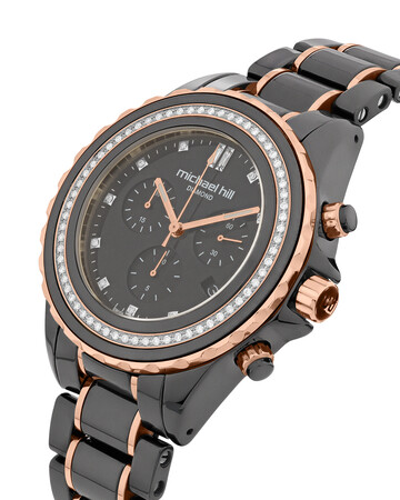 Chronograph Watch with 0.50 Carat TW of Diamonds in Black Ceramic & Rose Tone Stainless Steel Chronograph Watch with 0.50 Carat TW of Diamonds in Black Ceramic & Rose Tone Stainless Steel