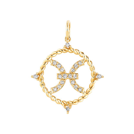 Pisces Zodiac Pendant with 0.15 Carat TW of Diamonds in 10ct Yellow Gold Pisces Zodiac Pendant with 0.15 Carat TW of Diamonds in 10ct Yellow Gold