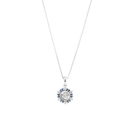 Pendant with Sapphire & 0.20 Carat TW of Diamonds in 10ct White Gold Pendant with Sapphire & 0.20 Carat TW of Diamonds in 10ct White Gold