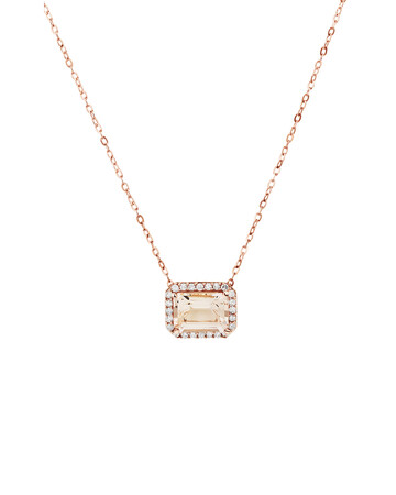 Halo Necklace with Morganite & 0.14 Carat TW of Diamonds in 10kt Rose Gold Halo Necklace with Morganite & 0.14 Carat TW of Diamonds in 10kt Rose Gold