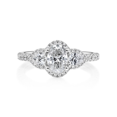 Sir Michael Hill Designer Three Stone Halo Engagement Ring with 1.26 Carat TW of Diamonds in 18kt White Gold Sir Michael Hill Designer Three Stone Halo Engagement Ring with 1.26 Carat TW of Diamonds in 18kt White Gold