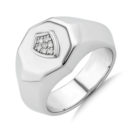 Shield Ring with Diamonds in Sterling Silver