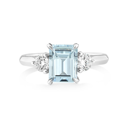 Ring with Aquamarine & 0.40 Carat TW of Diamonds in 10kt White Gold Ring with Aquamarine & 0.40 Carat TW of Diamonds in 10kt White Gold