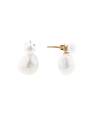 6-6.5mm Bar Drop Earrings with Cultured Freshwater Baroque Pearls in 10kt Yellow Gold 6-6.5mm Bar Drop Earrings with Cultured Freshwater Baroque Pearls in 10kt Yellow Gold