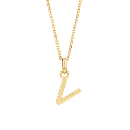 "V" Initial Pendant with Chain in 10ct Yellow Gold "V" Initial Pendant with Chain in 10ct Yellow Gold