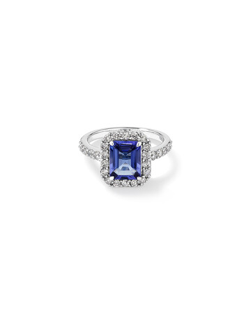 Halo Ring with Tanzanite & 0.75 Carat TW of Diamonds in 14kt White Gold Halo Ring with Tanzanite & 0.75 Carat TW of Diamonds in 14kt White Gold