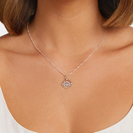 Lotus Motif Pendant with 0.15 Carat TW of Diamonds in Sterling Silver Lotus Motif Pendant with 0.15 Carat TW of Diamonds in Sterling Silver