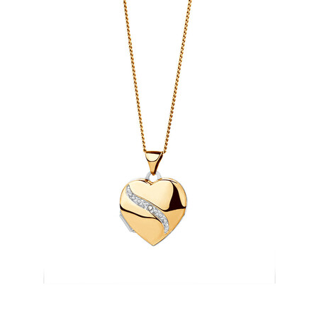 Heart Locket with Diamonds in 10ct Yellow Gold & Sterling Silver Heart Locket with Diamonds in 10ct Yellow Gold & Sterling Silver