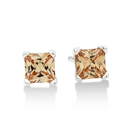 Square Stud Earrings with Morganite Cubic Zirconia in Sterling Silver Square Stud Earrings with Morganite Cubic Zirconia in Sterling Silver