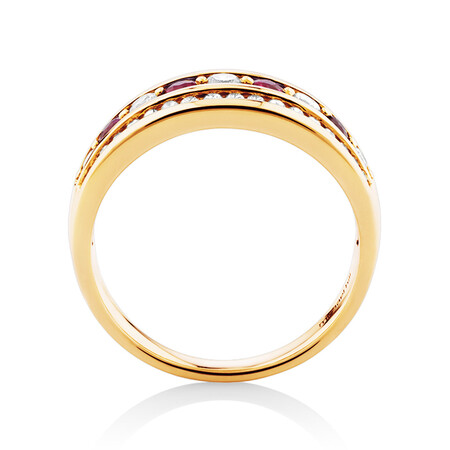 3 Row Ring with Ruby & 0.50 Carat TW of Diamonds Ruby in 14kt of Yellow Gold 3 Row Ring with Ruby & 0.50 Carat TW of Diamonds Ruby in 14kt of Yellow Gold