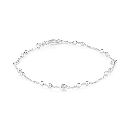 18cm (7") Ball Bracelet with Cubic Zirconia in Sterling Silver
