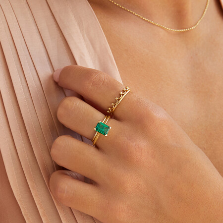 Ring With Laboratory Created Emerald In 10kt Yellow Gold Ring With Laboratory Created Emerald In 10kt Yellow Gold