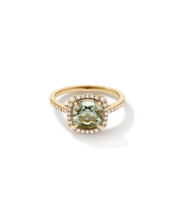 Halo Ring with Green Amethyst & 0.25 Carat TW of Diamonds in 10kt Yellow Gold Halo Ring with Green Amethyst & 0.25 Carat TW of Diamonds in 10kt Yellow Gold