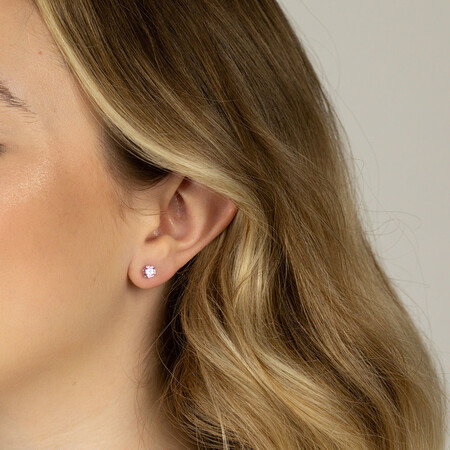Stud Earrings with Pink Cubic Zirconia in Sterling Silver Stud Earrings with Pink Cubic Zirconia in Sterling Silver