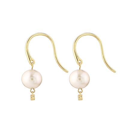 Drop Earrings with Cultured Freshwater Pearl & Diamonds in 10kt Yellow Gold Drop Earrings with Cultured Freshwater Pearl & Diamonds in 10kt Yellow Gold