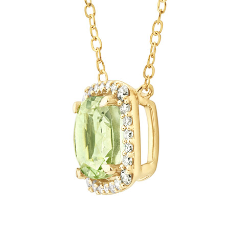 Halo Necklace with Green Amethyst & 0.15 Carat TW of Diamonds in 10kt Yellow Gold Halo Necklace with Green Amethyst & 0.15 Carat TW of Diamonds in 10kt Yellow Gold