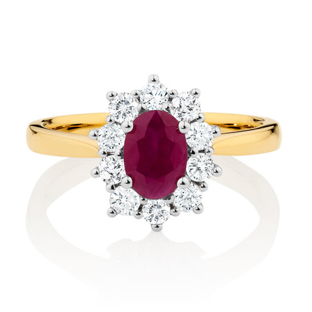 Ring with Ruby & 1/2 Carat TW of Diamonds in 18ct Yellow & White Gold Ring with Ruby & 1/2 Carat TW of Diamonds in 18ct Yellow & White Gold