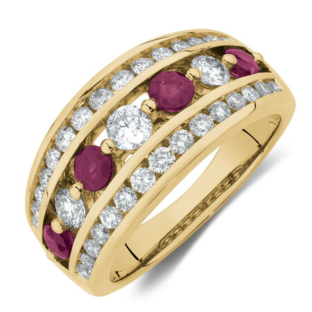 Ring with Ruby & 1 Carat TW of Diamonds in 14kt Yellow Gold Ring with Ruby & 1 Carat TW of Diamonds in 14kt Yellow Gold