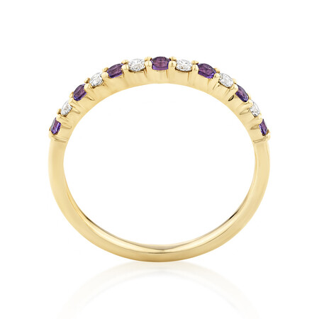 Stacker Ring with Amethyst & 0.15 Carat TW of Diamonds in 10ct Yellow Gold Stacker Ring with Amethyst & 0.15 Carat TW of Diamonds in 10ct Yellow Gold