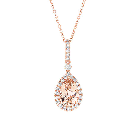 Pear Halo Pendant with Morganite & 0.19 Carat TW of Diamonds in 14kt Rose Gold Pear Halo Pendant with Morganite & 0.19 Carat TW of Diamonds in 14kt Rose Gold