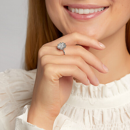 Flower Ring with 0.25 Carat TW of Diamonds in Sterling Silver Flower Ring with 0.25 Carat TW of Diamonds in Sterling Silver