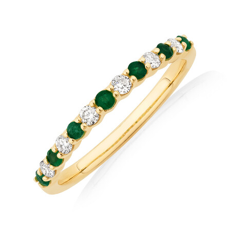 Stacker Ring with Natural Emerald & 0.15 Carat TW of Diamonds in 10ct Yellow Gold Stacker Ring with Natural Emerald & 0.15 Carat TW of Diamonds in 10ct Yellow Gold