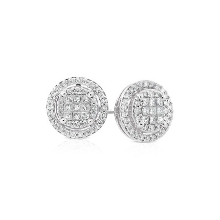 Halo Stud Earrings with 1/2 Carat TW of Diamonds in 10ct White Gold Halo Stud Earrings with 1/2 Carat TW of Diamonds in 10ct White Gold