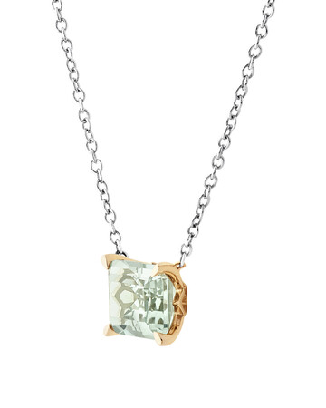 Necklace with Green Amethyst in Sterling Silver & 10kt Yellow Gold Necklace with Green Amethyst in Sterling Silver & 10kt Yellow Gold
