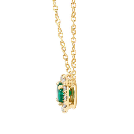 Halo Pendant with Emerald & 0.14 Carat TW of Diamonds in 10kt Yellow Gold Halo Pendant with Emerald & 0.14 Carat TW of Diamonds in 10kt Yellow Gold