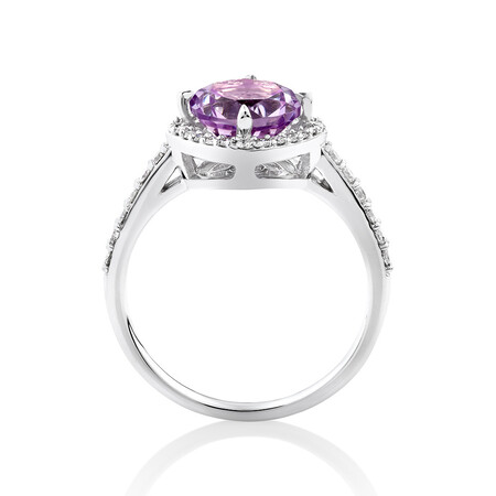 Halo Ring with Amethyst & 0.34 Carat TW of Diamonds in 10kt White Gold Halo Ring with Amethyst & 0.34 Carat TW of Diamonds in 10kt White Gold