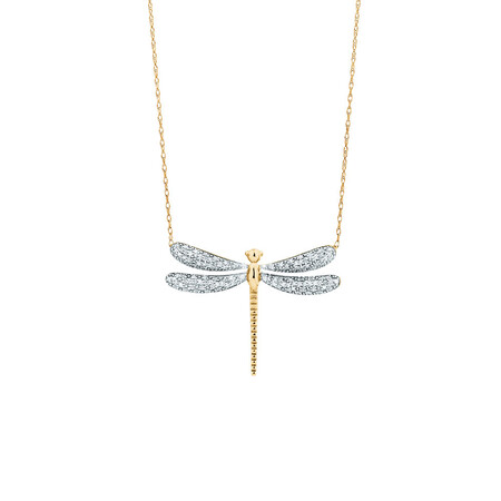 Dragonfly pendant with 0.20 Carat TW Diamonds in 10ct Yellow Gold Dragonfly pendant with 0.20 Carat TW Diamonds in 10ct Yellow Gold