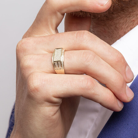 Men's Ring with 0.45 Carat TW of Diamonds in 10ct Yellow Gold Men's Ring with 0.45 Carat TW of Diamonds in 10ct Yellow Gold