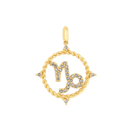 Capricorn Zodiac Pendant with 0.20 Carat TW of Diamonds in 10ct Yellow Gold Capricorn Zodiac Pendant with 0.20 Carat TW of Diamonds in 10ct Yellow Gold