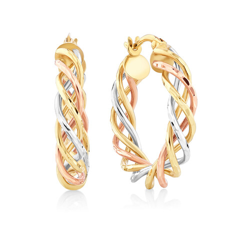 Twist Earrings in 10ct Yellow, White & Rose Gold Twist Earrings in 10ct Yellow, White & Rose Gold