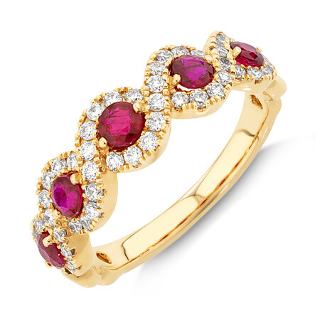 Ring with Ruby & 0.46 Carat TW of Diamonds In 14kt Yellow Gold Ring with Ruby & 0.46 Carat TW of Diamonds In 14kt Yellow Gold