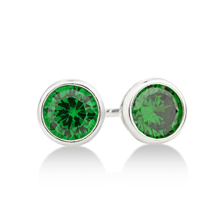 Stud Earrings with Emerald Cubic Zirconia in Sterling Silver Stud Earrings with Emerald Cubic Zirconia in Sterling Silver