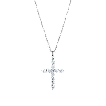 Cross Pendant with 1 Carat TW of Diamonds in 10ct White Gold Cross Pendant with 1 Carat TW of Diamonds in 10ct White Gold