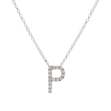 "P" Initial necklace with 0.10 Carat TW of Diamonds in 10ct White Gold "P" Initial necklace with 0.10 Carat TW of Diamonds in 10ct White Gold