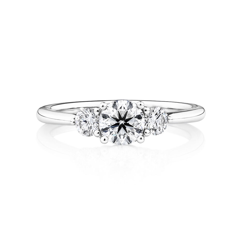 Sir Michael Hill Designer Three Stone Engagement Ring with 0.90 Carat TW of Diamonds in 18ct White Gold