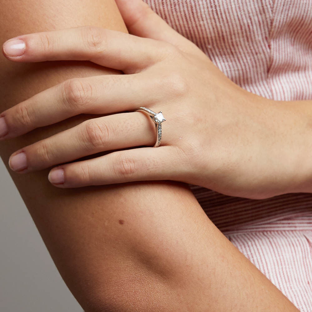 Solitaire Engagement Ring With 0.78 Carat TW of Diamonds In 14ct White Gold