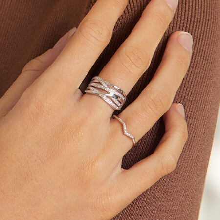 Crossover Ring with Diamonds in Sterling Silver Crossover Ring with Diamonds in Sterling Silver