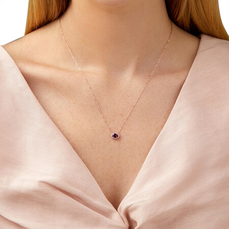 Halo Necklace with Rhodolite Garnet & Diamonds in 10kt Rose Gold Halo Necklace with Rhodolite Garnet & Diamonds in 10kt Rose Gold