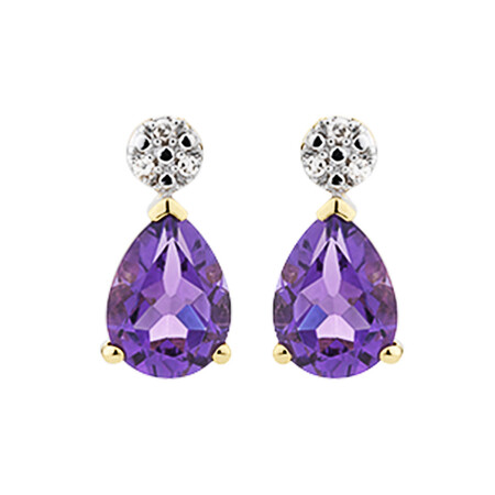 Stud Earrings with Amethyst & Diamonds in 10ct Yellow Gold Stud Earrings with Amethyst & Diamonds in 10ct Yellow Gold