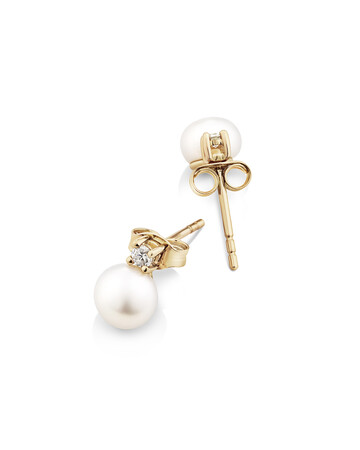 Drop Earrings with Cultured Freshwater Pearl & Diamond in 10kt Yellow Gold Drop Earrings with Cultured Freshwater Pearl & Diamond in 10kt Yellow Gold